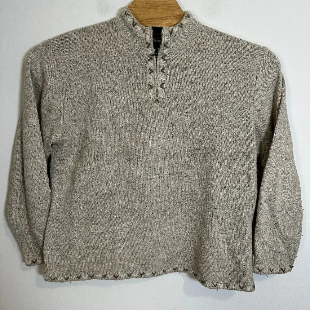 Woolrich Casual Sweater Womens XL Beige Heather Mock Neck 1/4 Zip Long Sleeve‎